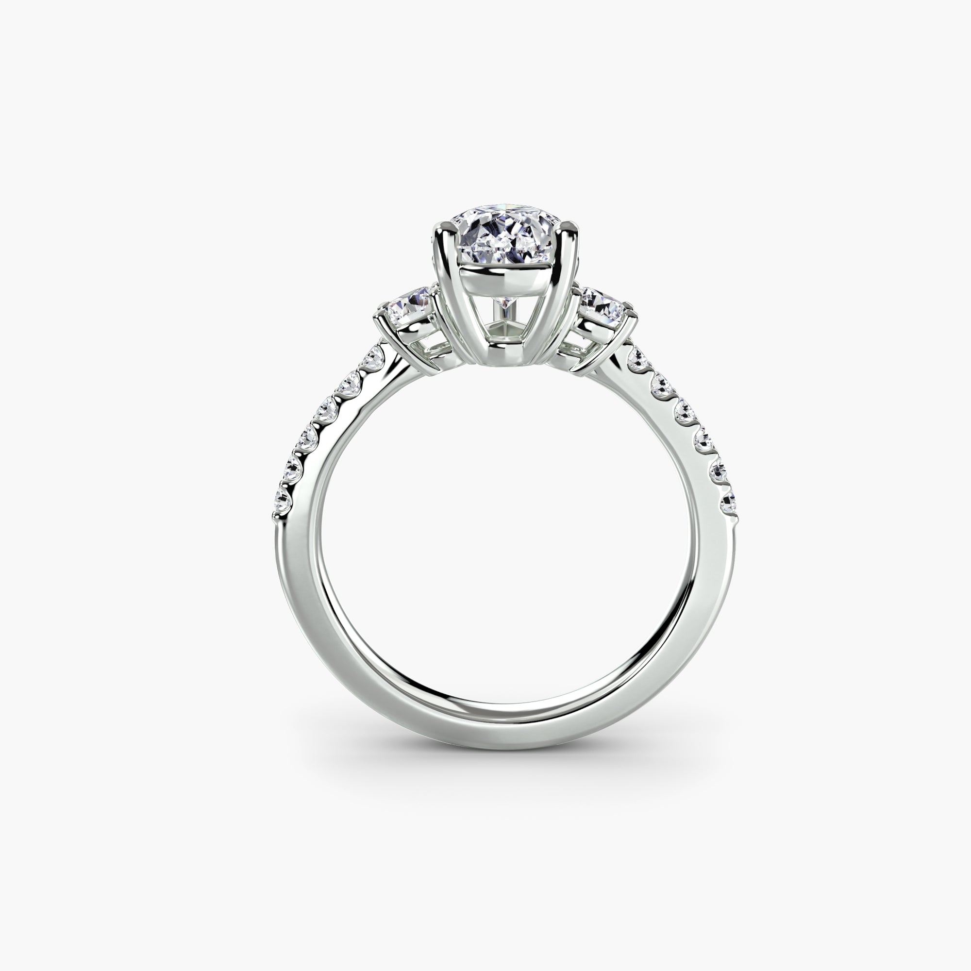 Three-Stone Ring with Pavé Band